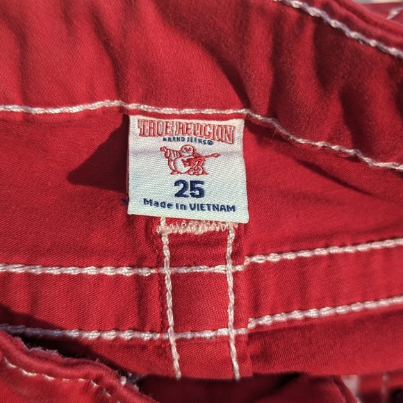 True Religion Red Skinny Jeans with White Stitching Size 25 - Picture 4 of 5